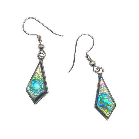 Jewelry - Abalone Shell Drop Earrings Geometric  Silver-Tone Dangle Boho Modern Paua